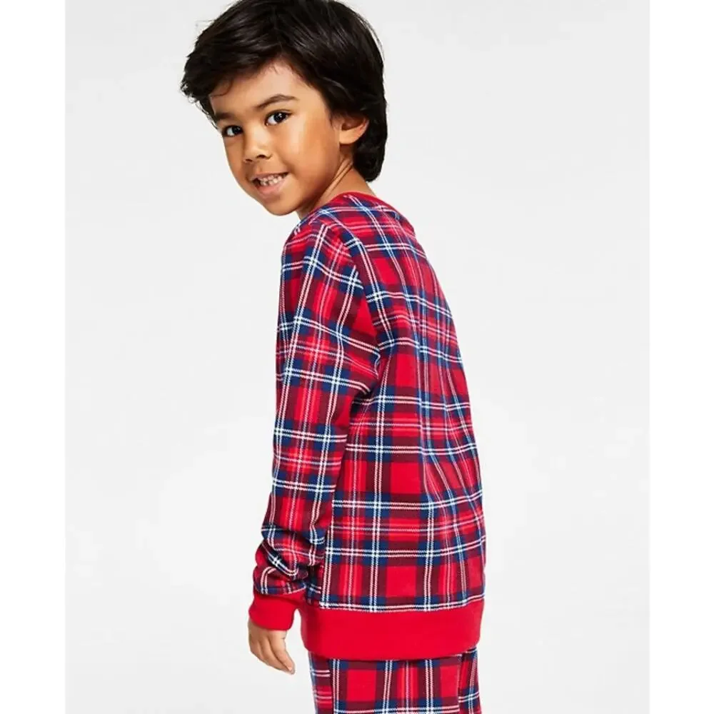 Charter Club Kids Crewneck Top Cardinal Holiday Plaid NWT Boy Girl Size 4-5